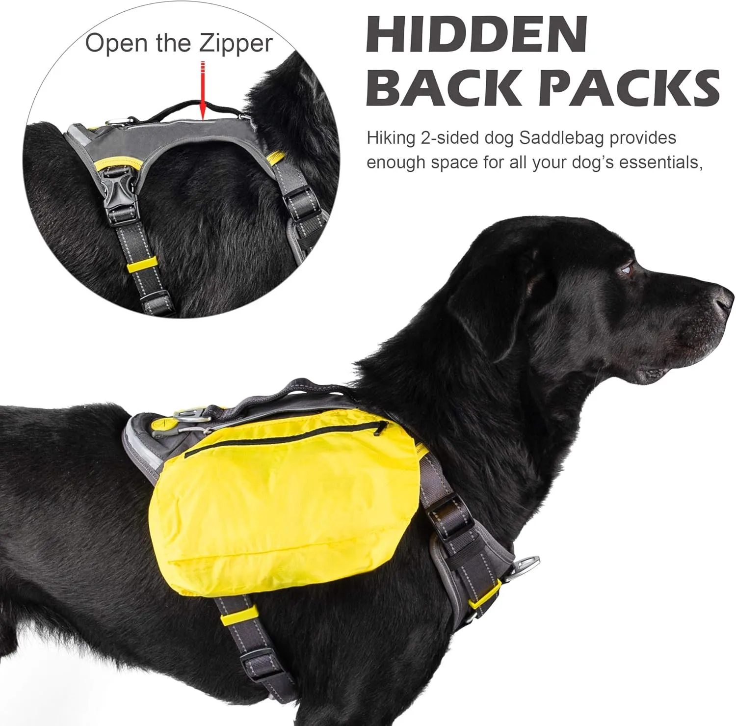 Fida Dog Harness, Multi-Functional No-Pull Pet Vest Harness with Saddle Bags Backpack, Front Leash Clip, Adjustable Soft Padded Reflective No-Choke Dog Vest Heavy Duty for Large Dog, L, Black