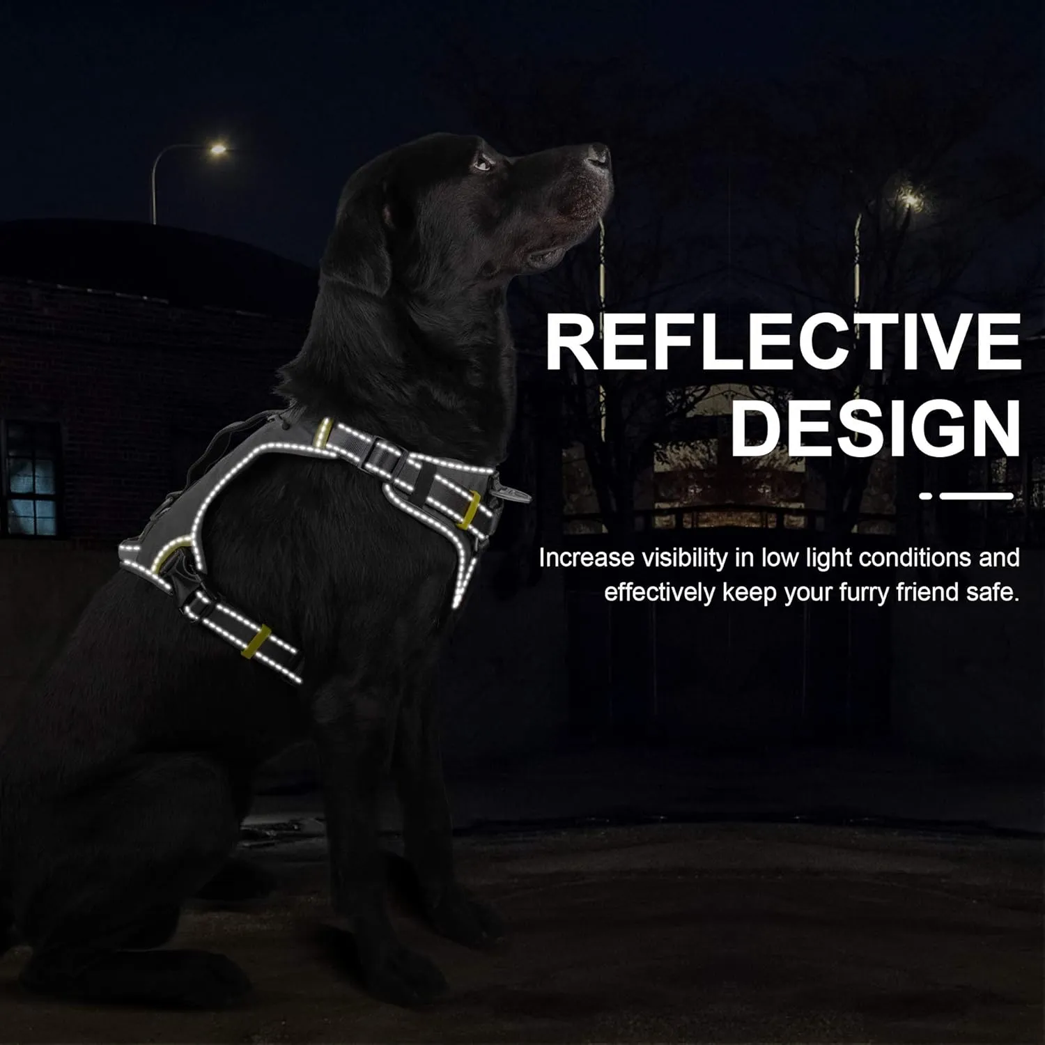 Fida Dog Harness, Multi-Functional No-Pull Pet Vest Harness with Saddle Bags Backpack, Front Leash Clip, Adjustable Soft Padded Reflective No-Choke Dog Vest Heavy Duty for Large Dog, L, Black