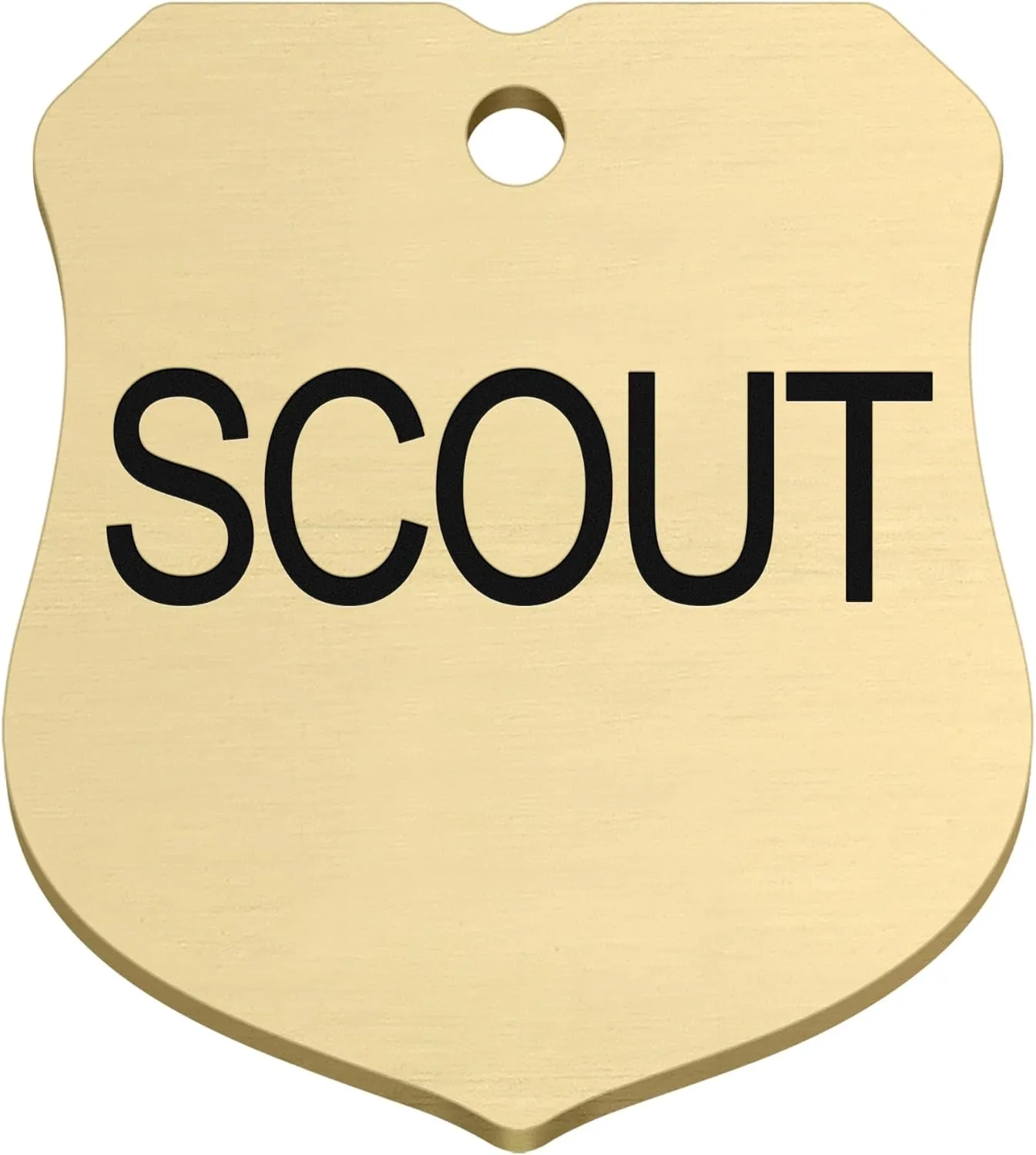 GoTags Personalized Pet ID Tags, Solid Brass Dog Tags and Cat Tags, up to 6 Lines of Custom Text, Engraved on Both Sides, Bone, Round, and Heart Shapes (Ranger Badge, Large)