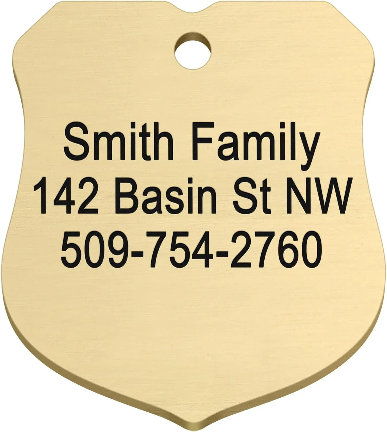 GoTags Personalized Pet ID Tags, Solid Brass Dog Tags and Cat Tags, up to 6 Lines of Custom Text, Engraved on Both Sides, Bone, Round, and Heart Shapes (Ranger Badge, Large)