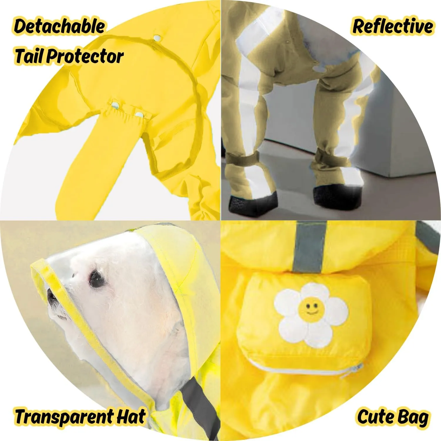 HDKUW Dog Raincoat and Rain Shoes Set, Full-Coverage Reflective Dog Jacket with Backbag, Yellow M