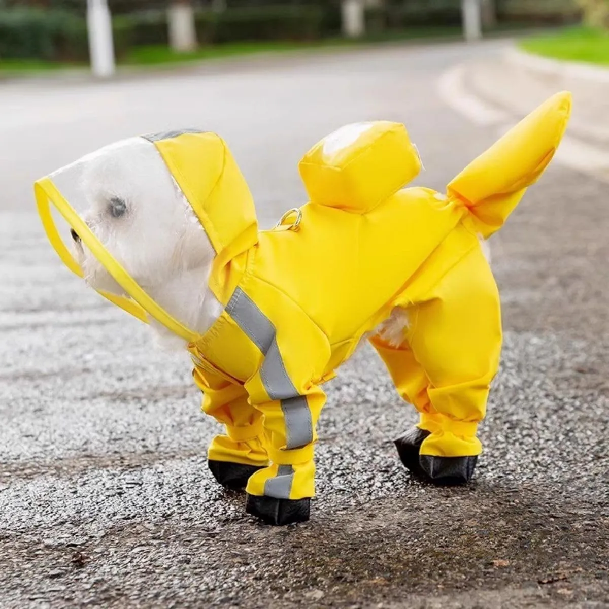 HDKUW Dog Raincoat and Rain Shoes Set, Full-Coverage Reflective Dog Jacket with Backbag, Yellow M