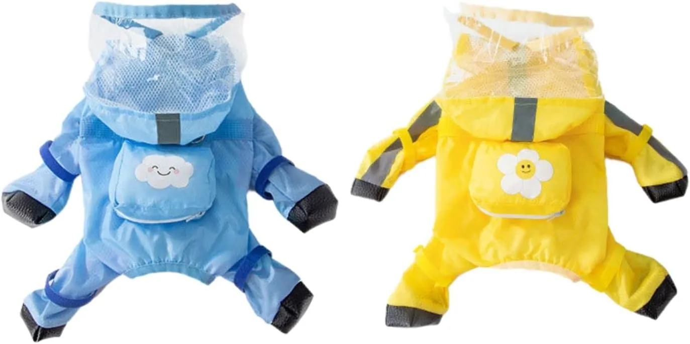 HDKUW Dog Raincoat and Rain Shoes Set, Full-Coverage Reflective Dog Jacket with Backbag, Yellow M