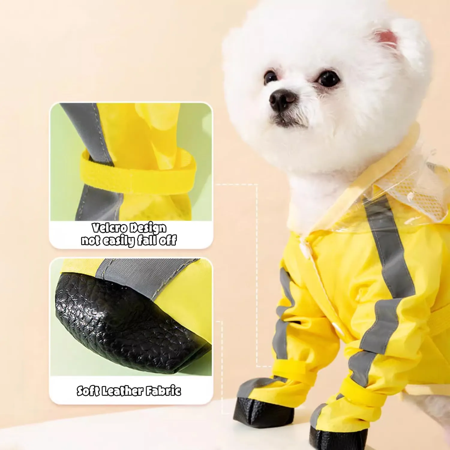 HDKUW Dog Raincoat and Rain Shoes Set, Full-Coverage Reflective Dog Jacket with Backbag, Yellow M