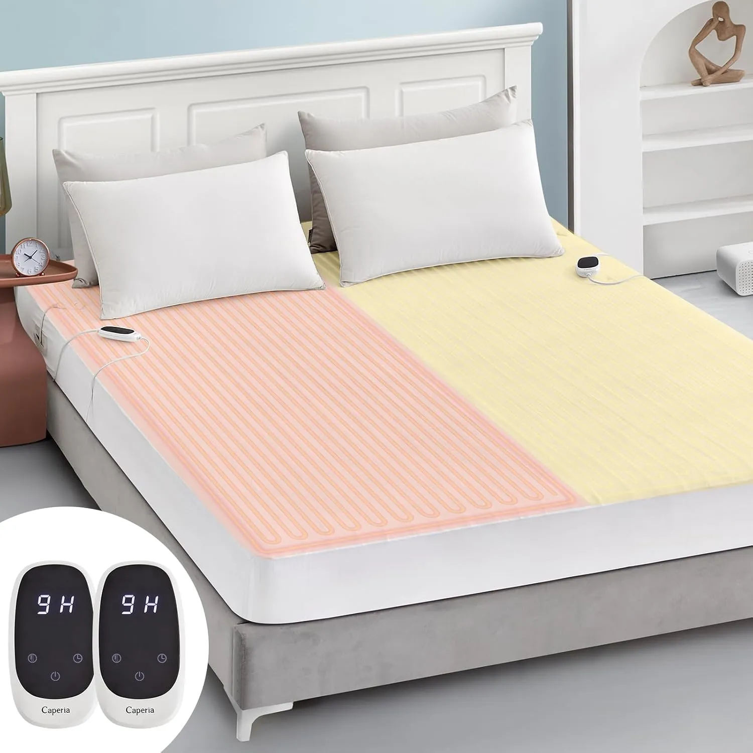 Heated Mattress Pad Queen Size Electric Mattress Dual Controller Bed Warmer 9 Heat Settings, 1-12 Hours Auto Off Memory Function Deep Pocket, Fast Heating, Machine Washable Queen 60"x80"