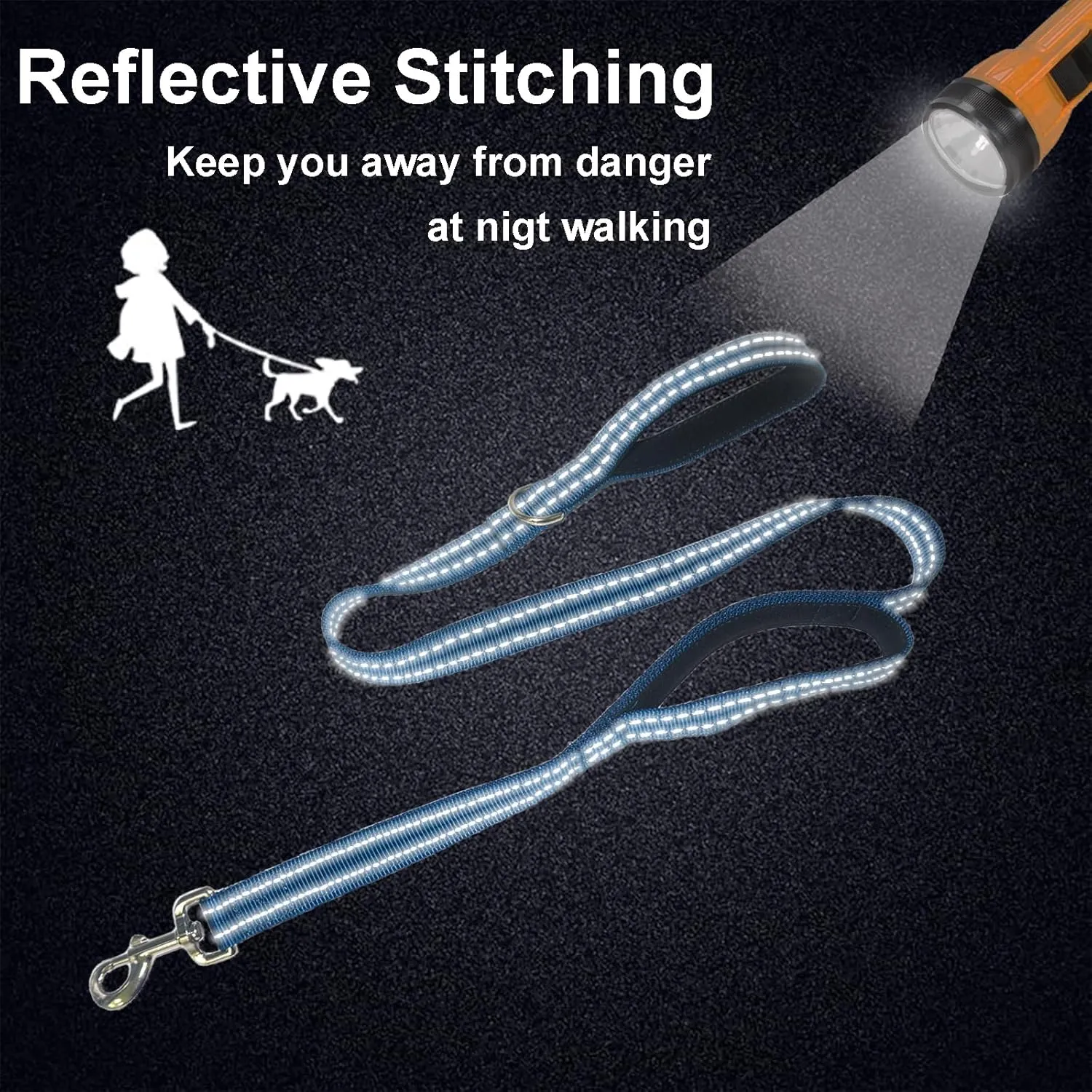 Heavy Duty 2 Padded Handle Dog Walking And Training Standard Leashes for Traffic Control,With Enlarged Tangle Free Buckle,D-Ring,Double-Sided Reflective Stitching,Double layer Nylon,Puppy Dog Blue 4Ft