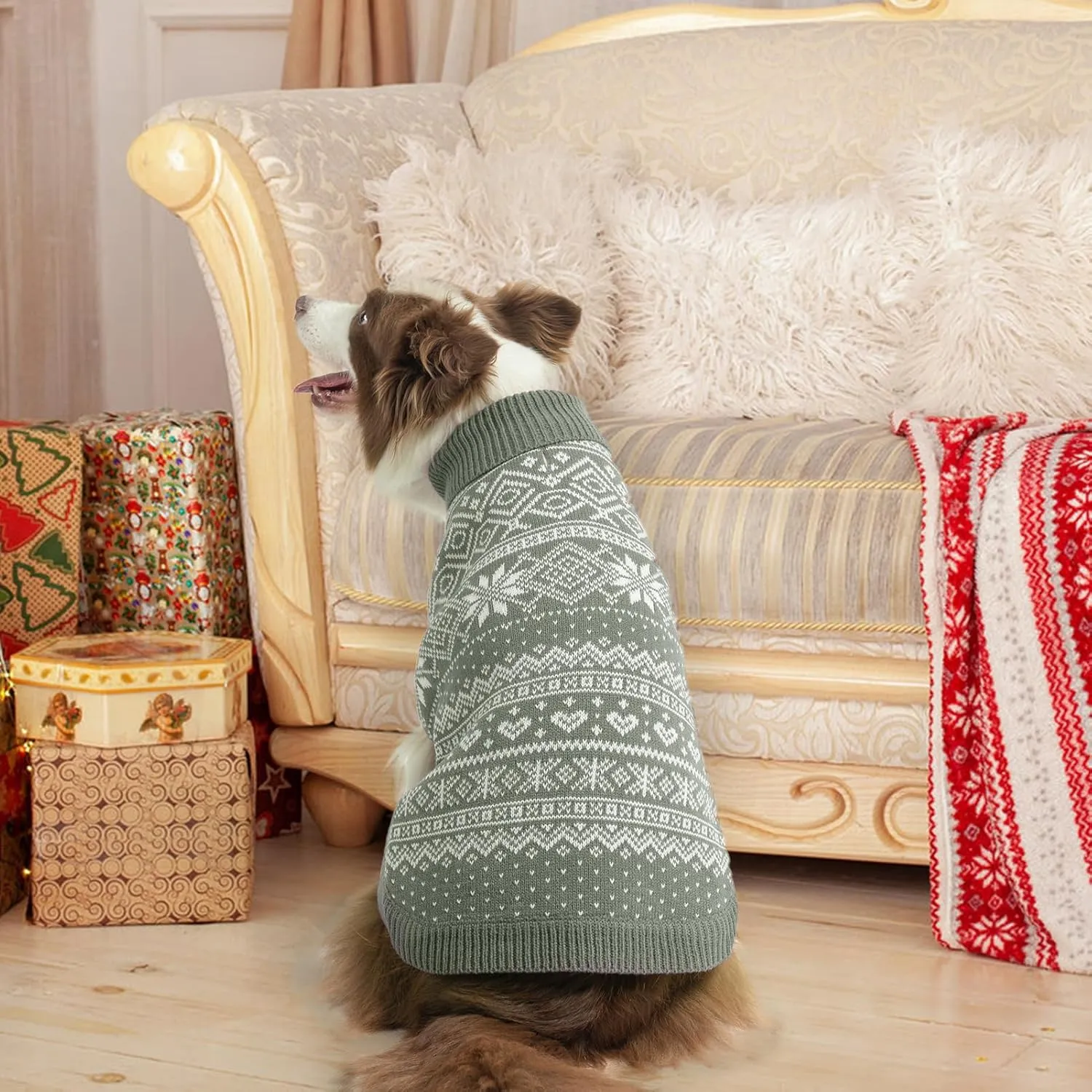 HOMIMP Dog Sweater Argyle - Warm Sweater Winter Clothes Puppy Soft Coat, Ugly Dog Sweater for Small Medium and Large Dogs, Pet Clothing Boy Girl, Grey M