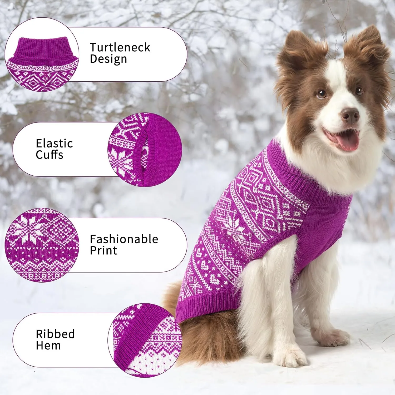 HOMIMP Dog Sweater Argyle - Warm Sweater Winter Clothes Puppy Soft Coat, Ugly Dog Sweater for Small Medium and Large Dogs, Pet Clothing Boy Girl, Purple M