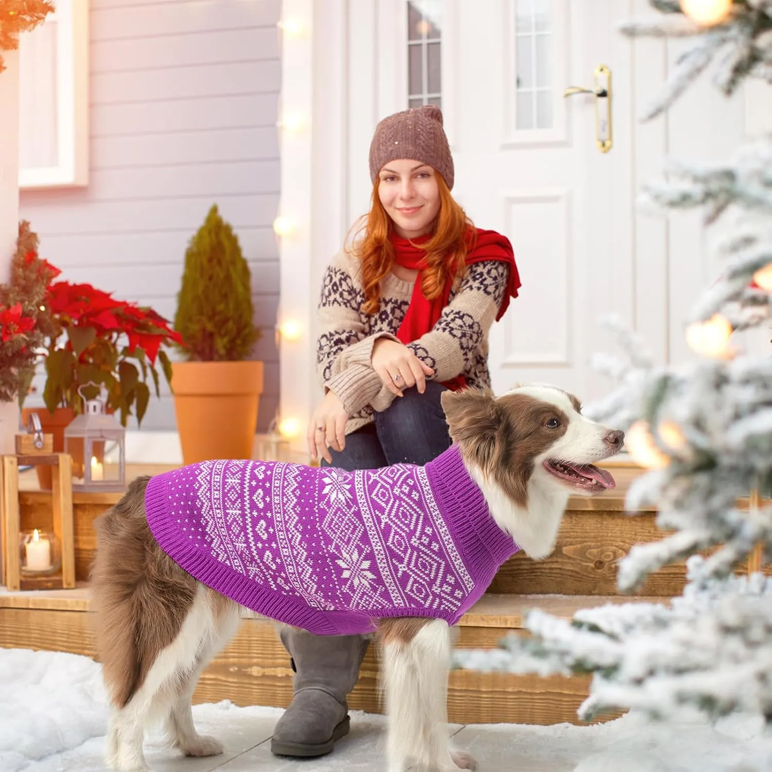 HOMIMP Dog Sweater Argyle - Warm Sweater Winter Clothes Puppy Soft Coat, Ugly Dog Sweater for Small Medium and Large Dogs, Pet Clothing Boy Girl, Purple M