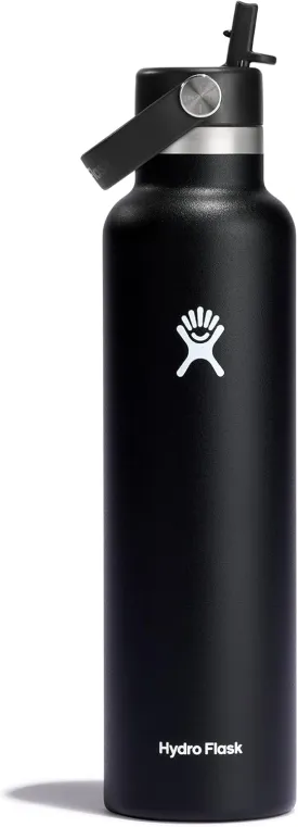 Hydro Flask 24 Oz Stainless Steel Standard Mouth Water Bottle with Flex Straw Cap and Double-Wall Vacuum Insulation