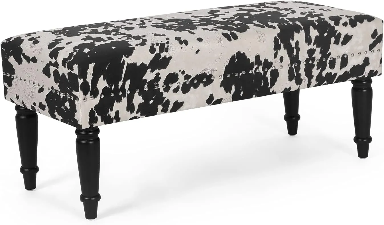 Joveco 39' Mid Century Modern Bench - End of Bed & Dining Bench Ottoman with Rivet - Upholstered Small Bed & Coffee Table Ottoman for Bedroom, Entryway & Living Room (Black Milk Cow)