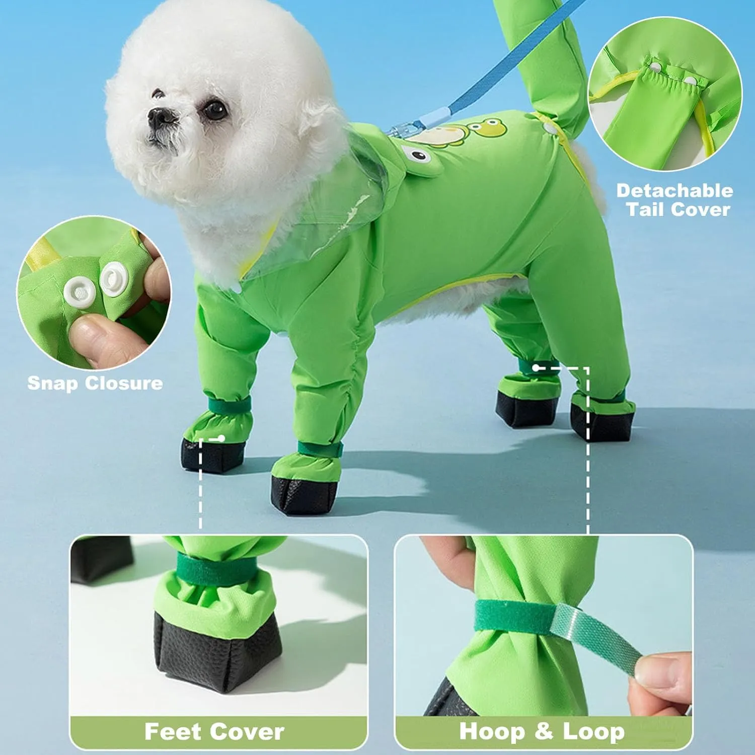 Junchl Small Dog Raincoat Rainboots with D-Ring, Full Coverage Dog Rain Jacket Slicker Poncho, Waterproof Dog Rain Jacket with Reflective Strip, Rainboot, Tail Cover Panda S