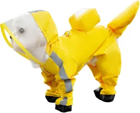 Junchl Small Dog Raincoat Rainboots with D-Ring, Full Coverage Dog Rain Jacket Slicker Poncho, Waterproof Dog Rain Jacket with Reflective Strip, Rainboot, Tail Cover Yellow Backpack S