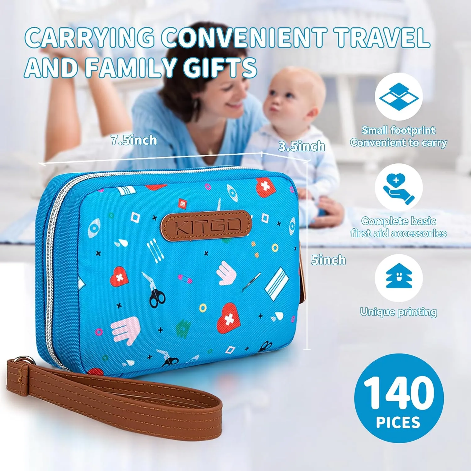 Kitgo First Aid Kit for Kids and Adults, Emergency First Aid Kit with 140pcs for Travel, Home, Car, Camping & Hiking