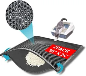 Large Cat Litter Box Mat: Easy Clean Kitty Litter Trapping Mat for Floor, Honeycomb Design Cat Box Pad (24 * 30in, grey, 2p)