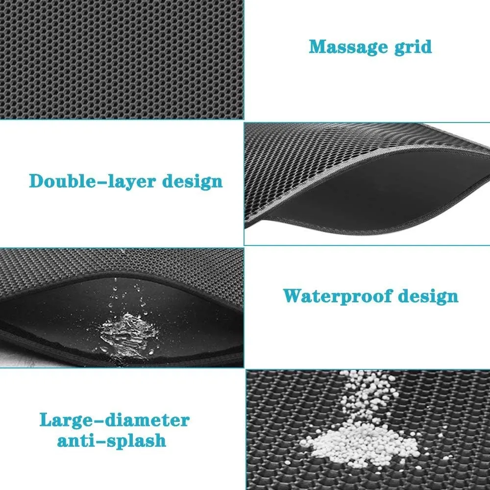 Large Cat Litter Box Mat: Easy Clean Kitty Litter Trapping Mat for Floor, Honeycomb Design Cat Box Pad (24 * 30in, grey, 2p)
