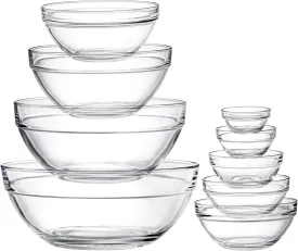 Lawei Set of 9 Glass Mixing Bowls - Glass Nesting Bowls Prep Bowl Clear Salad Bowls for Kitchen Prep Salad, Cereal, Ice Cream, Pasta, Fruits