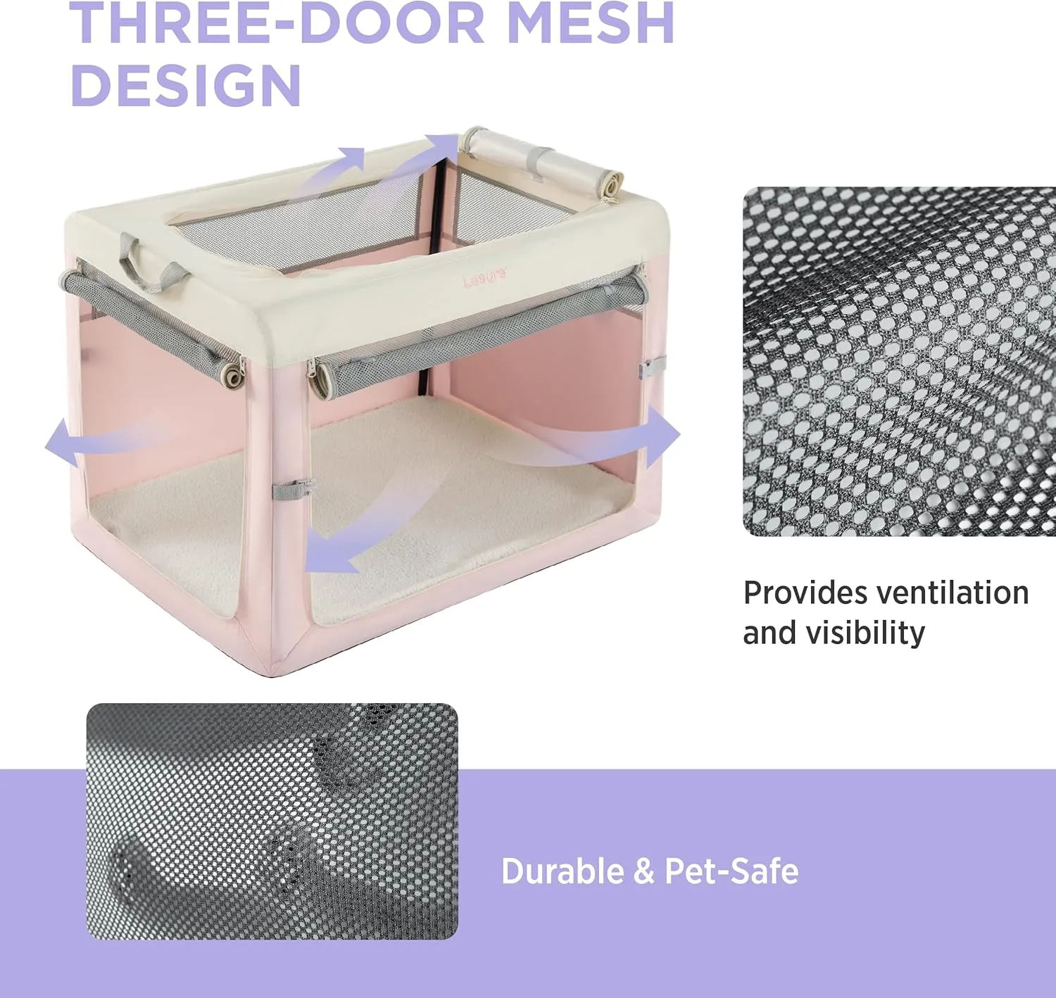 Lesure Collapsible Travel Dog Crate for Small Dogs, Portable Soft Dog Crate for Outdoor & Indoor, Folding Fabric Dog Kennel with Handle, 36 Inch Heavy Duty Pet Carrier (Pink)