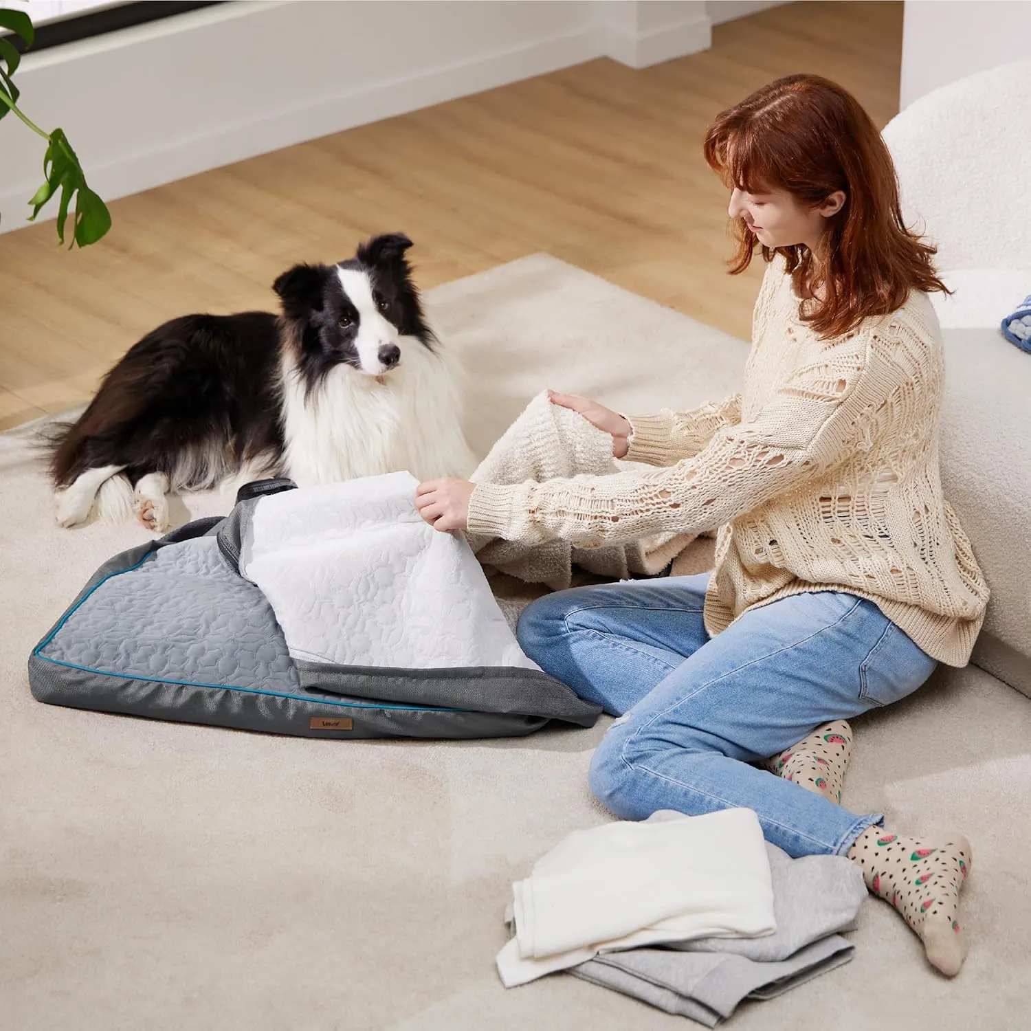 Lesure Dog Bed Cover Extra Large Washable Removable Cover for Orthopedic Pet Mat 44x32x4 Inches, Grey