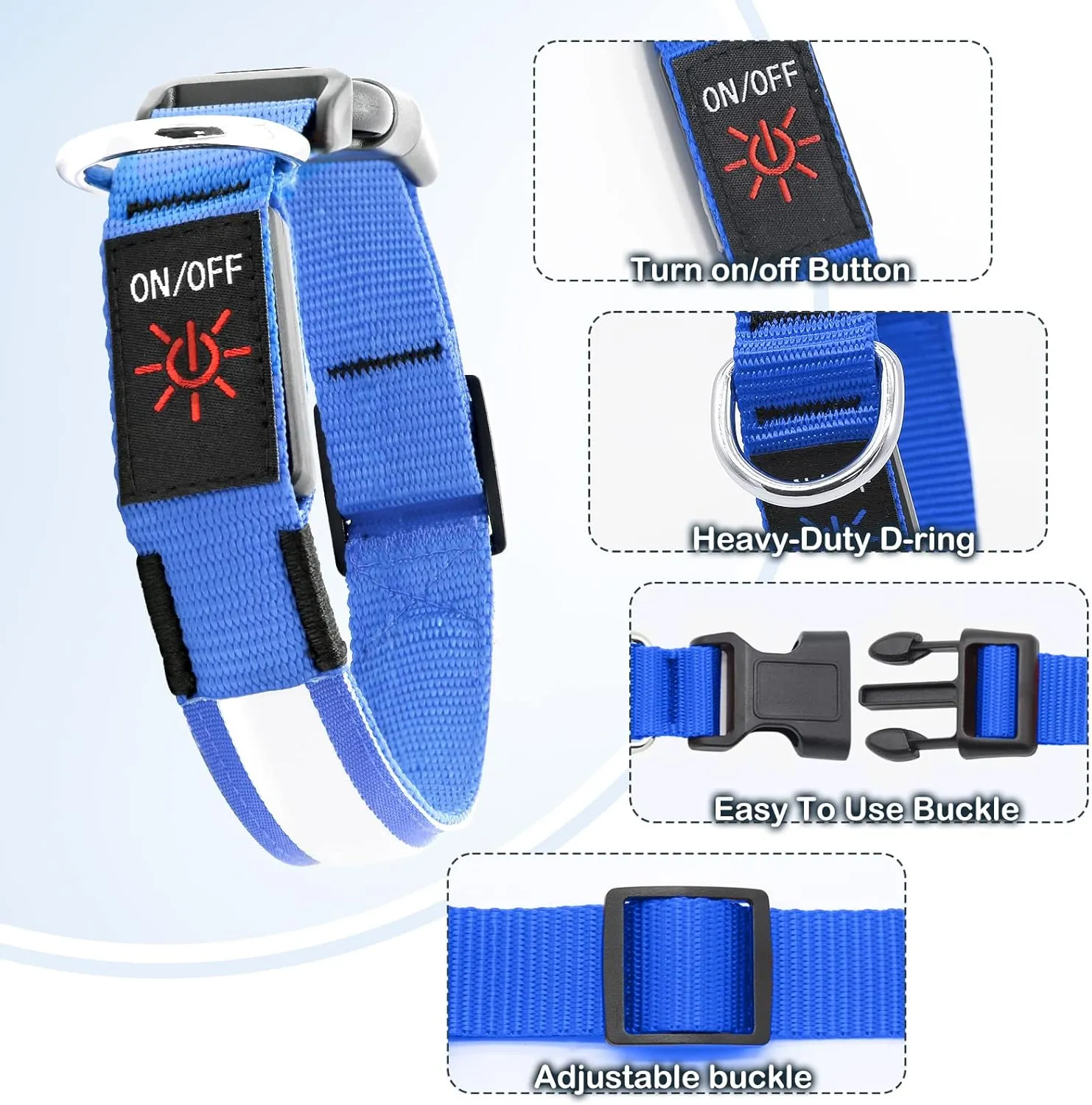 Light Up Dog Collar - Reflective LED Pet Collar Rechargeable Water-Resistant Adjustable Doggie Necklace Glowing Dog Lights for Night Walking (Royal Blue, X-Large)