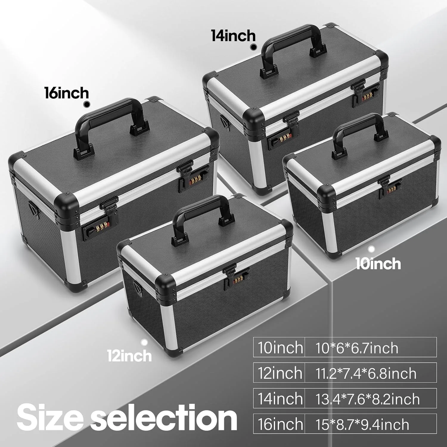 Lock Box for Medication - 13.4 x 7.6 x 8.2 Inch Medicine Organizer Case with Combination Lock, First Aid Kit Empty, Lockbox with Code, Portable Storage Box for Home School, Tactical Black