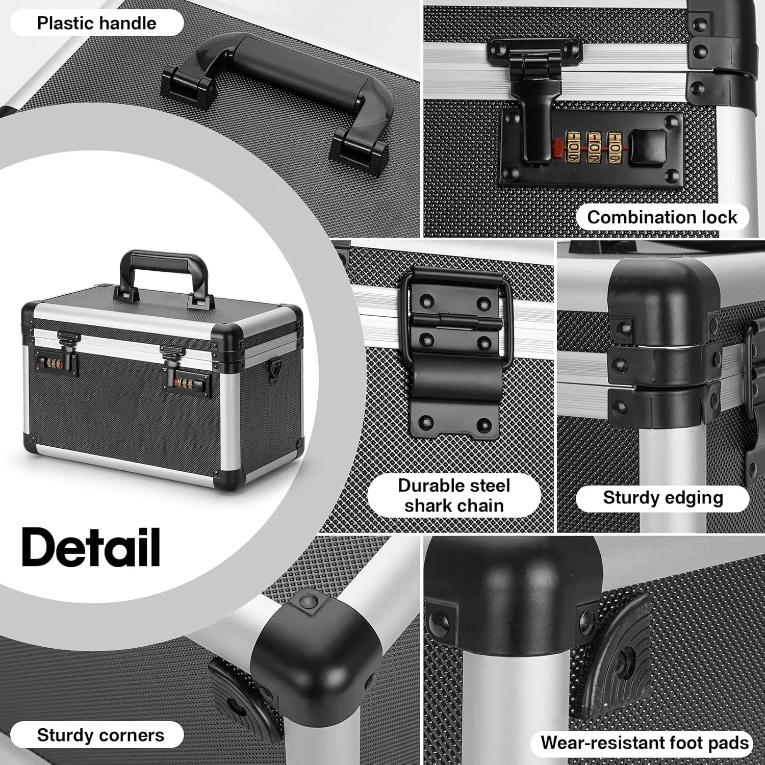 Lock Box for Medication - 13.4 x 7.6 x 8.2 Inch Medicine Organizer Case with Combination Lock, First Aid Kit Empty, Lockbox with Code, Portable Storage Box for Home School, Tactical Black