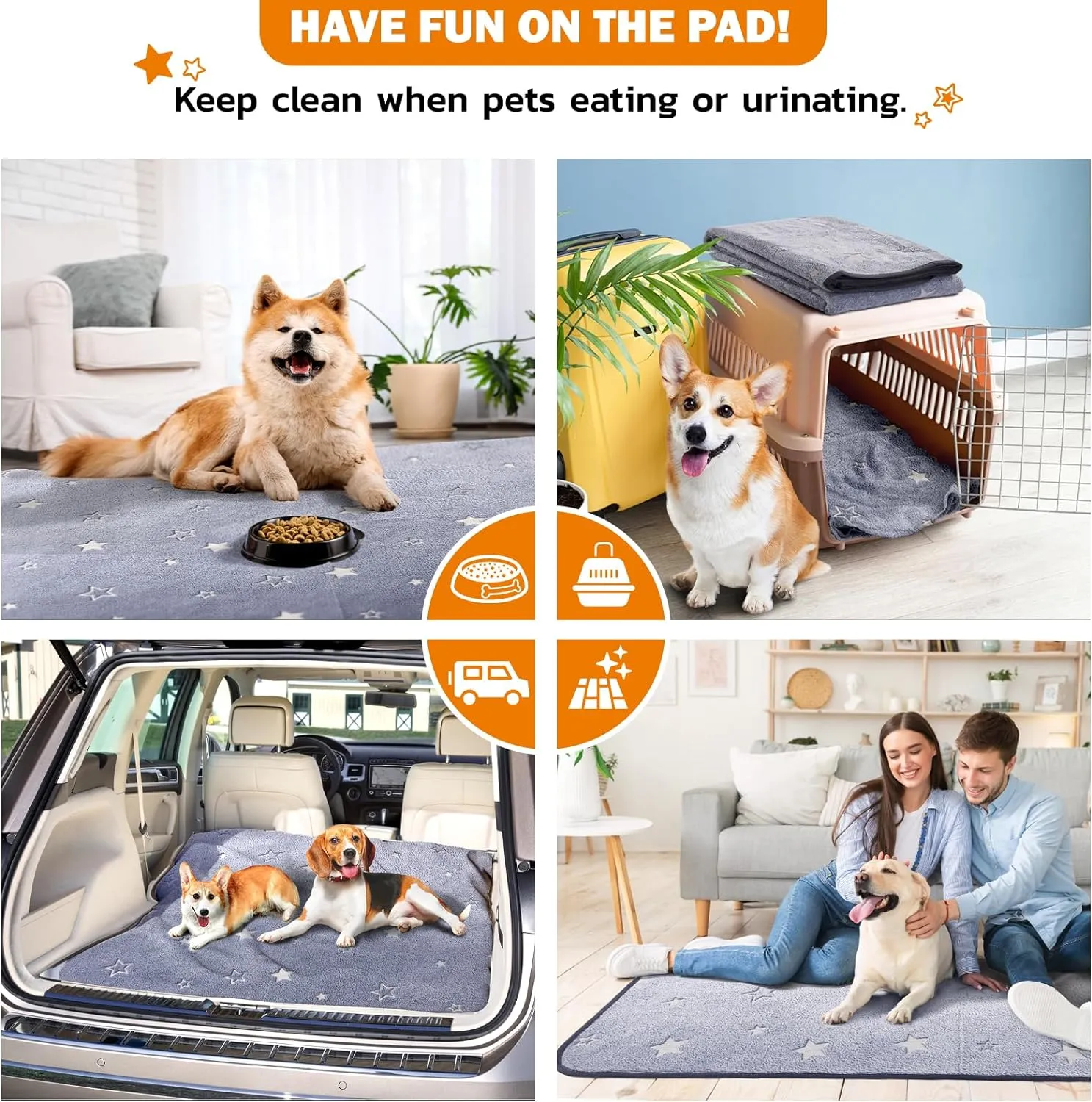 LOOBANI Washable Dog Pads, Fast Absorption Reusable, Waterproof Whelping, Non Slip Pet Playpen Mat for Dogs, Grey 2 Pack 36 x 72 in