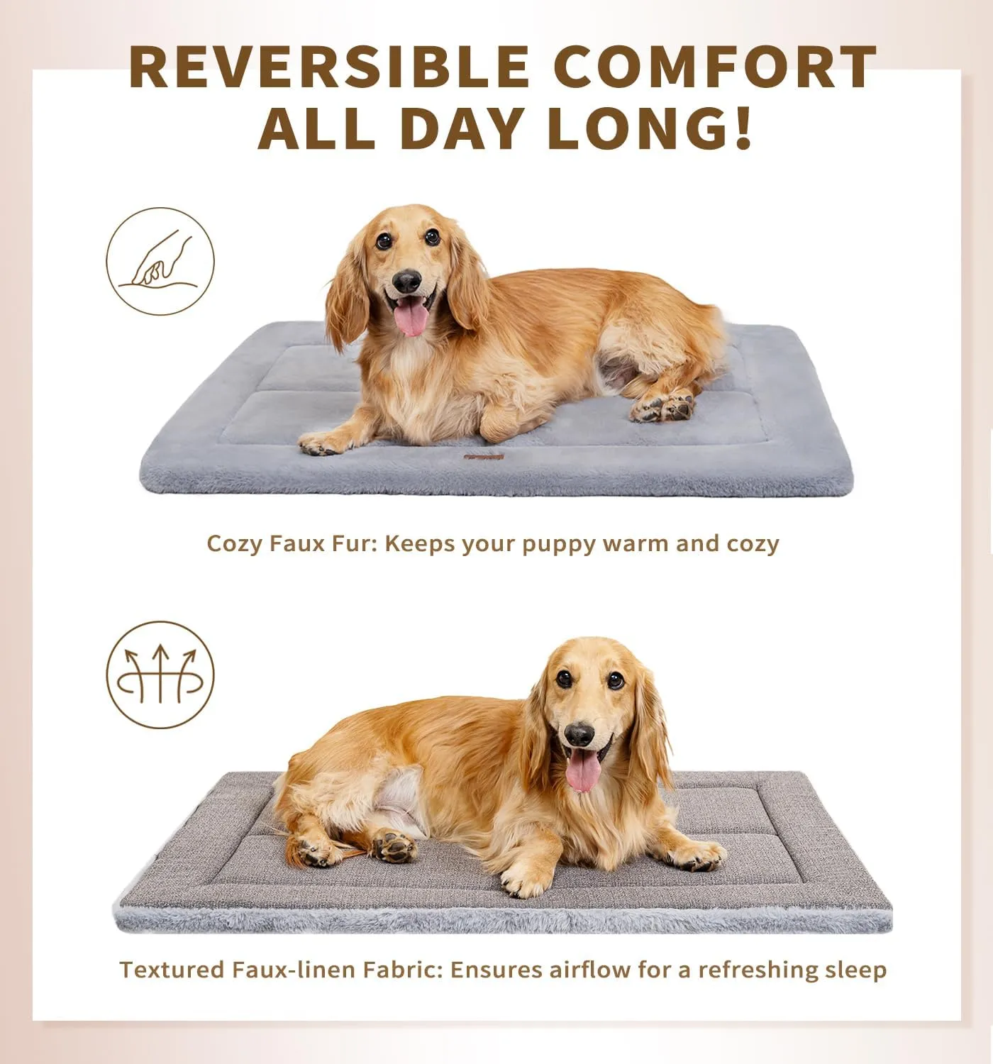 Made4Pets Dog Crate Pad Bed for Medium Large Dogs, Washable & Reversible, Anti-Slip Kennel Mat for Cozy Sleeping, Soft Fluffy Dog Bed for Indoor & Outdoor Use, 35"x23", Gray