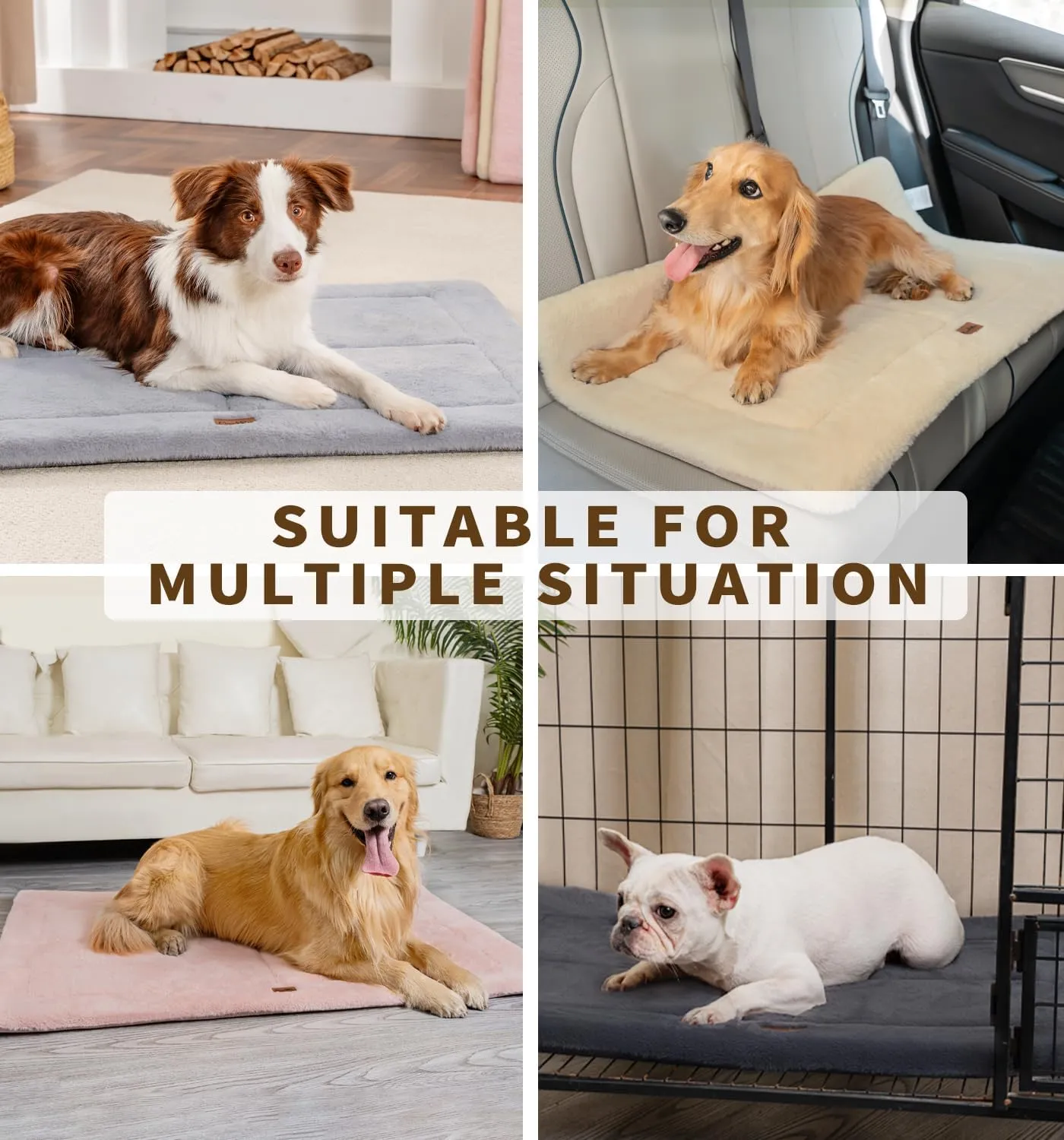 Made4Pets Dog Crate Pad Bed for Medium Large Dogs, Washable & Reversible, Anti-Slip Kennel Mat for Cozy Sleeping, Soft Fluffy Dog Bed for Indoor & Outdoor Use, 35"x23", Gray