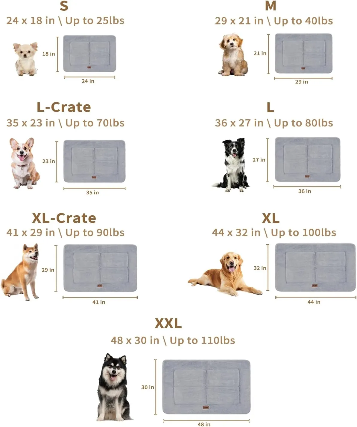 Made4Pets Dog Crate Pad Bed for Medium Large Dogs, Washable & Reversible, Anti-Slip Kennel Mat for Cozy Sleeping, Soft Fluffy Dog Bed for Indoor & Outdoor Use, 35"x23", Gray