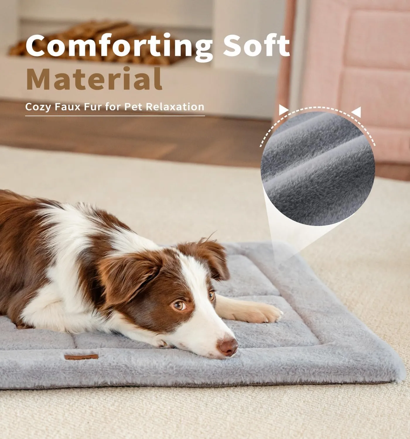 Made4Pets Dog Crate Pad Bed for Medium Large Dogs, Washable & Reversible, Anti-Slip Kennel Mat for Cozy Sleeping, Soft Fluffy Dog Bed for Indoor & Outdoor Use, 35"x23", Gray
