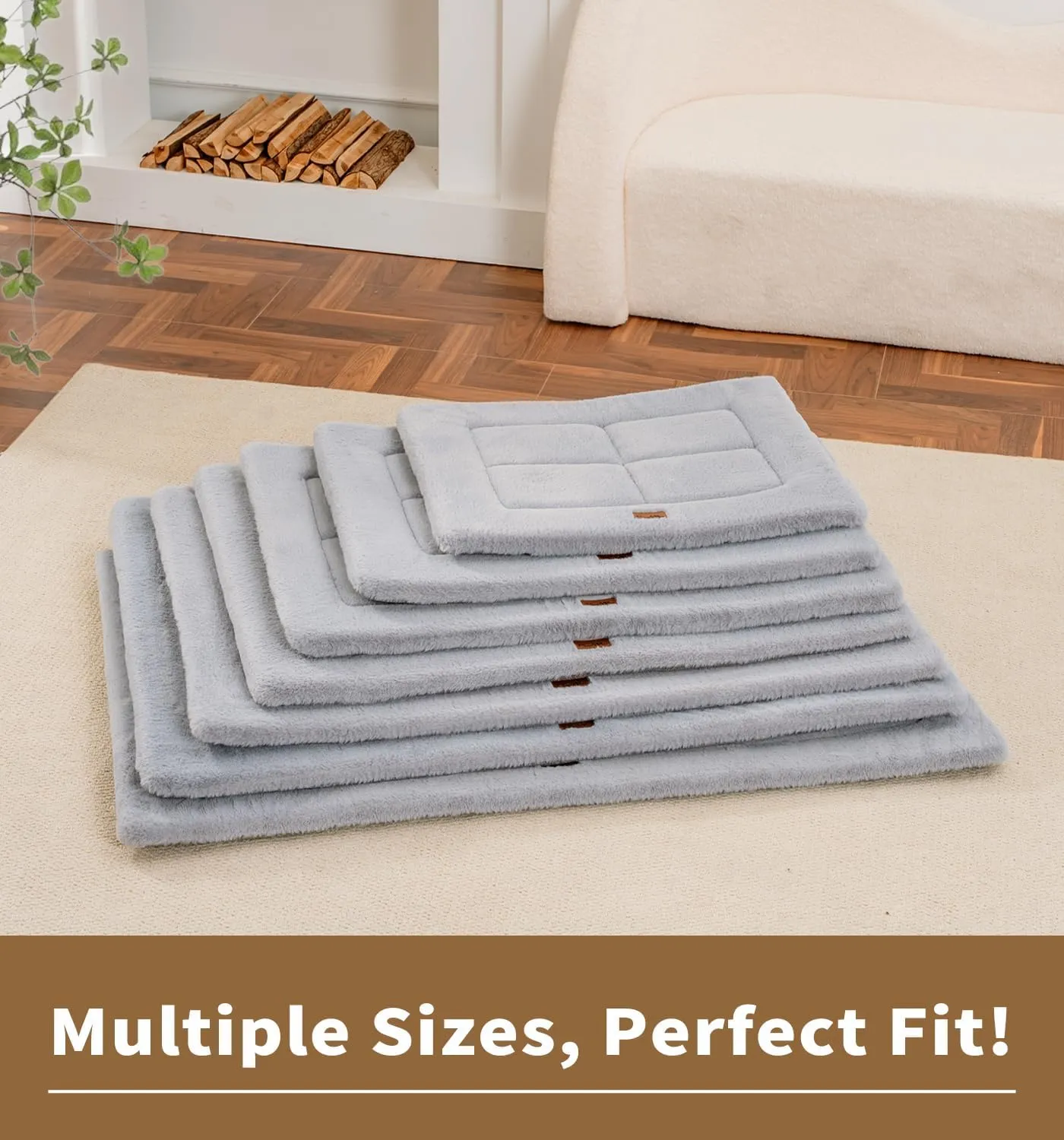 Made4Pets Dog Crate Pad Bed for Medium Large Dogs, Washable & Reversible, Anti-Slip Kennel Mat for Cozy Sleeping, Soft Fluffy Dog Bed for Indoor & Outdoor Use, 35"x23", Gray