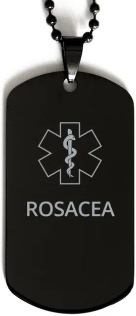 Medical Alert Black Dog Tag, Rosacea Awareness, SOS Emergency Health Life Alert ID Engraved Stainless Steel Chain Necklace For Men Women Kids