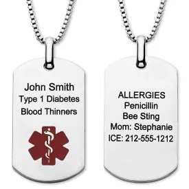 Medical Alert ID Dog Tag Necklace for Men Women, Customizable Engraving, Medical Jewelry for Emergency, Silver Stainless Steel, Hypoallergenic, Waterproof, Includes Gift Box & Medical ID Wallet Card