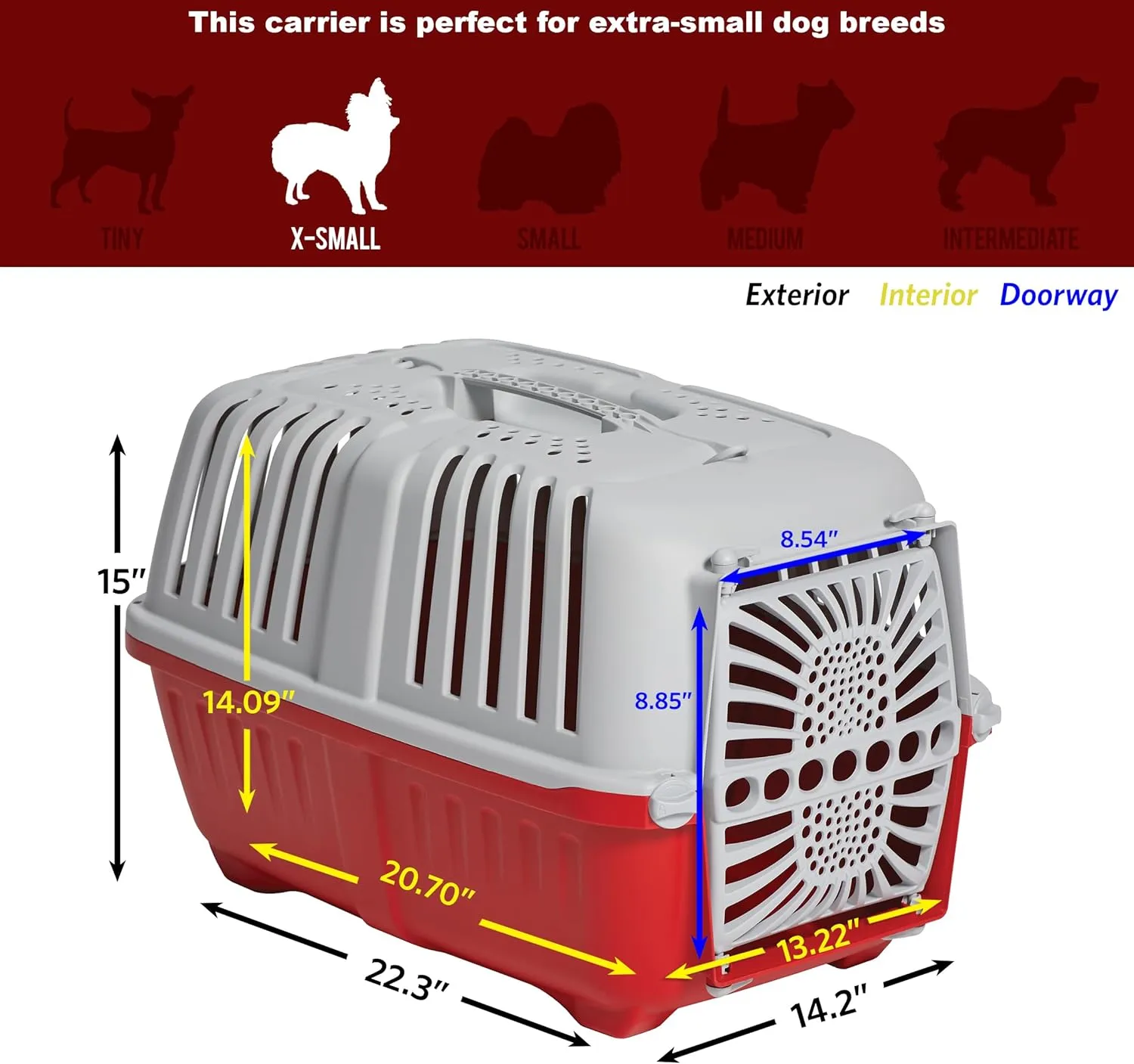 MidWest Spree Travel Pet Carrier | Hard-Sided Pet Kennel Ideal for "XS" Dog Breeds, Small Cats & Small Animals | Dog Carrier Measures 22.3L x 14.2 W x 15H - Inches| Great for Short Trips to the Vet