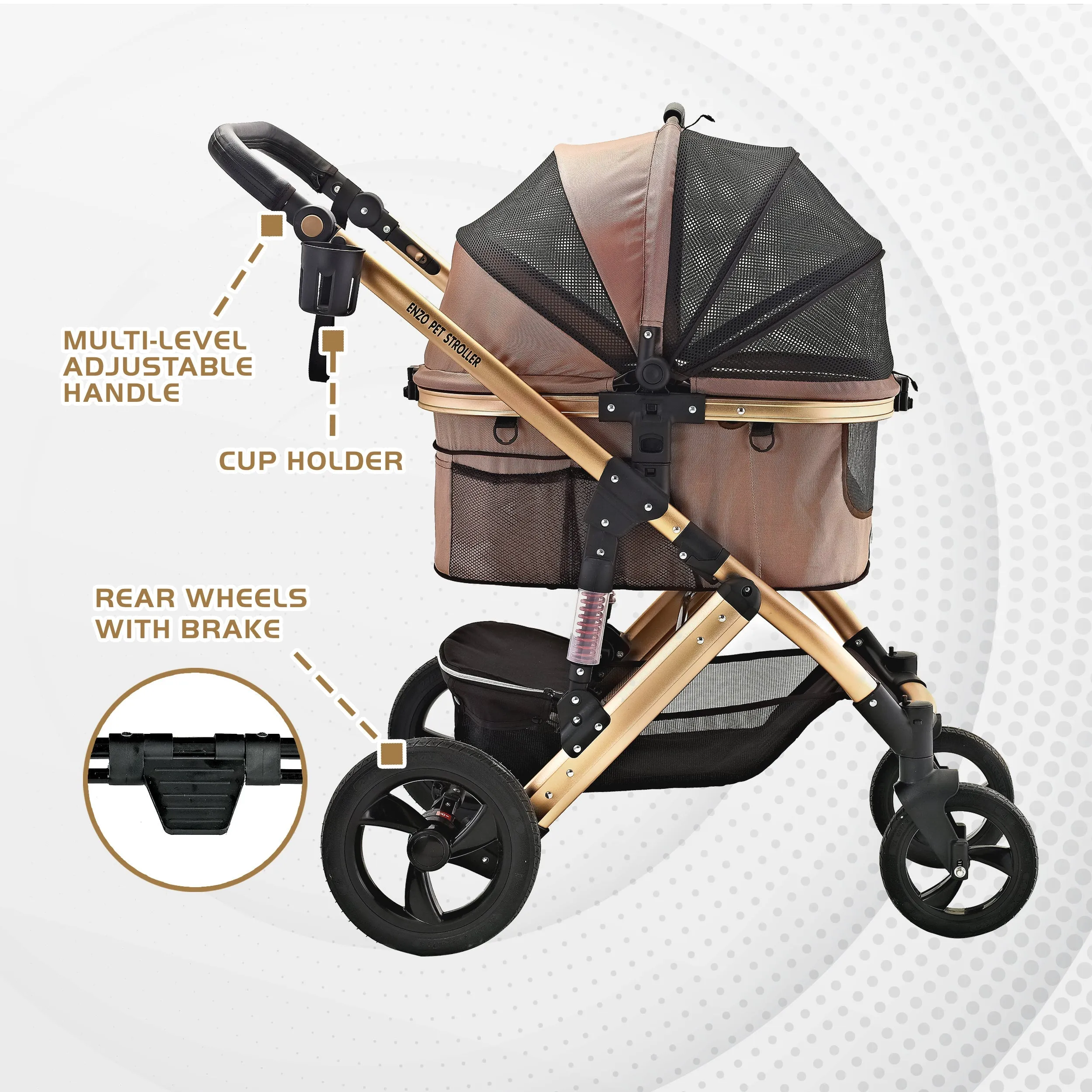 Monza Luxury 3-in-1 Travel Pet Stroller: Ultimate Convenience for Small/Medium Dogs & Cats - Detachable Carrier, Pump-Free Tires, Aluminum Frame!"