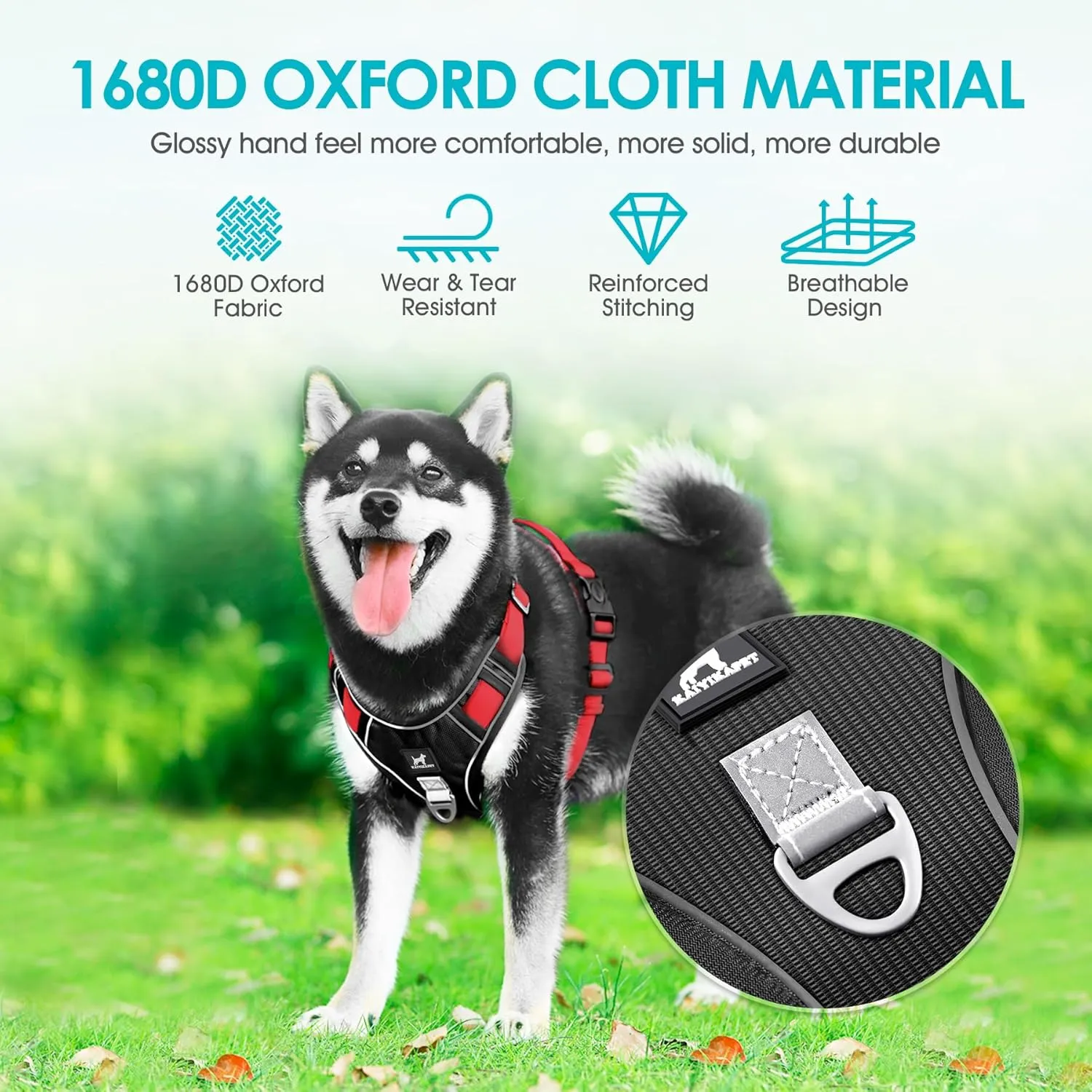 No Pull Harness with Heavy Duty 5ft Leash for Medium Small Large Sized Dog, Reflective No-Choke Pet Oxford Vest with Easy Control Handle