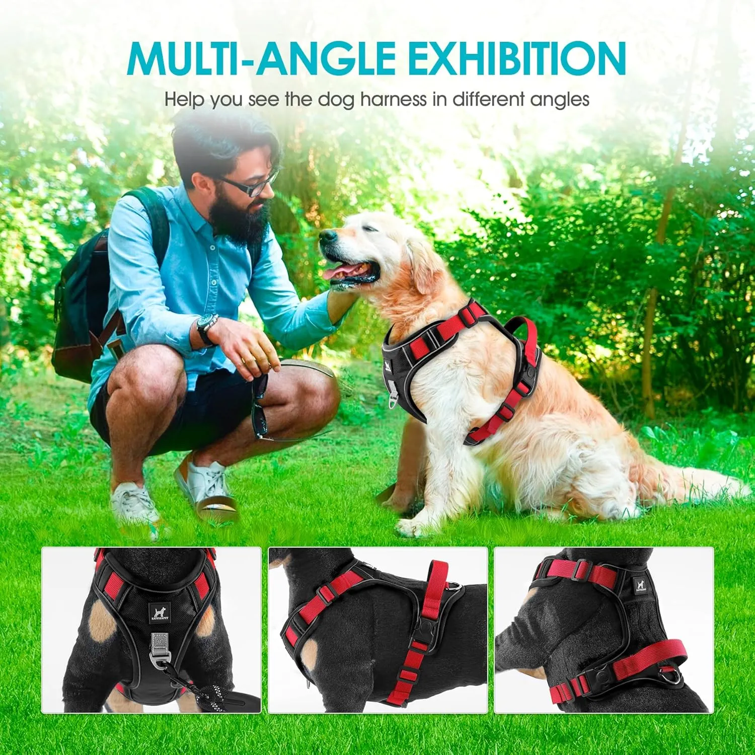 No Pull Harness with Heavy Duty 5ft Leash for Medium Small Large Sized Dog, Reflective No-Choke Pet Oxford Vest with Easy Control Handle