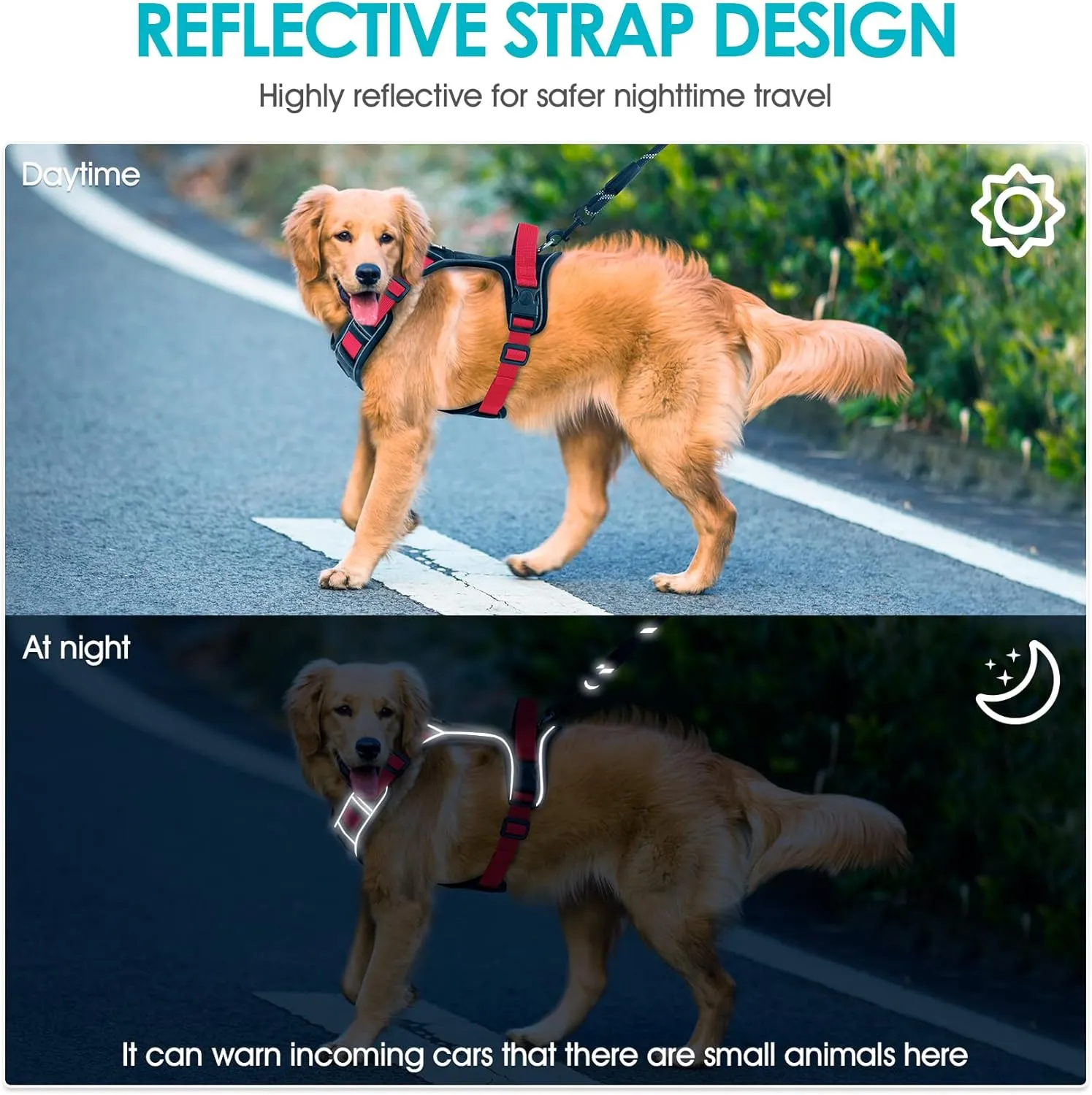No Pull Harness with Heavy Duty 5ft Leash for Medium Small Large Sized Dog, Reflective No-Choke Pet Oxford Vest with Easy Control Handle