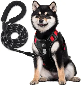 No Pull Harness with Heavy Duty 5ft Leash for Medium Small Large Sized Dog, Reflective No-Choke Pet Oxford Vest with Easy Control Handle