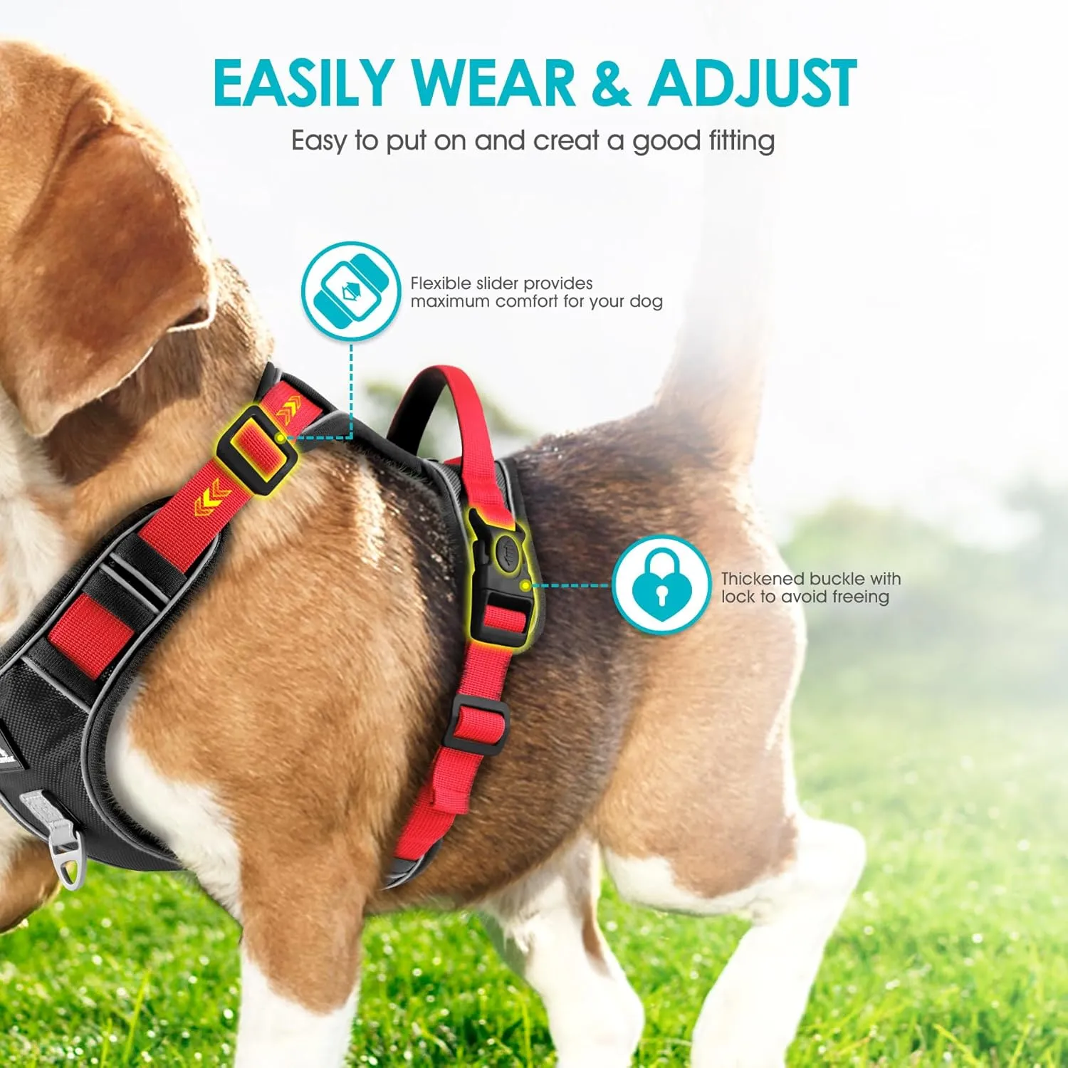No Pull Harness with Heavy Duty 5ft Leash for Medium Small Large Sized Dog, Reflective No-Choke Pet Oxford Vest with Easy Control Handle
