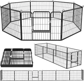 OFIKA Heavy Duty Metal Dog Playpen for Medium/Small Animals, 8 Panels 24Height x 27" Width, Dog Fence Exercise Pen with Doors, Pet Puppy Outdoor Playpen Pen for Outdoor, Indoor, RV, Camping, Yard