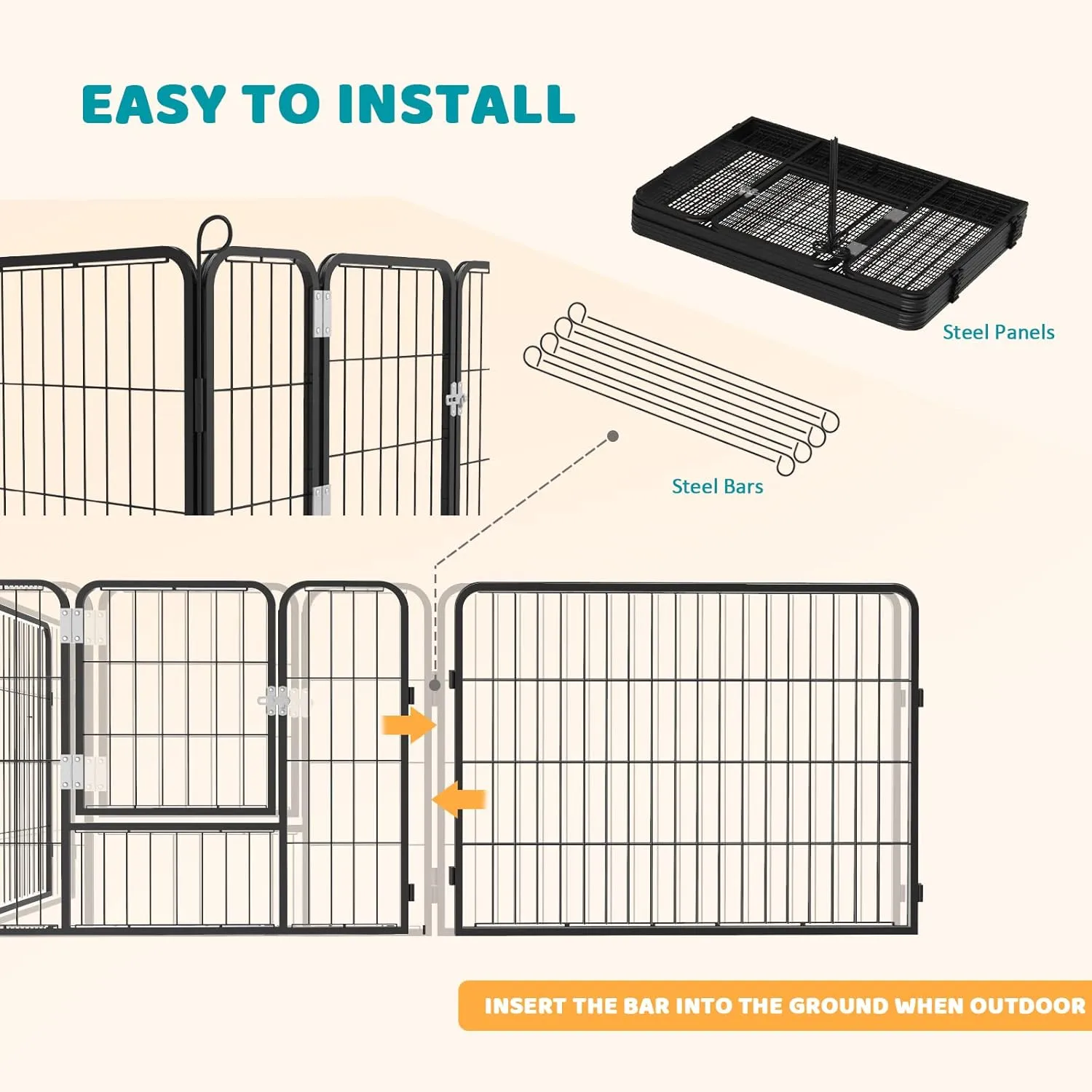 OFIKA Heavy Duty Metal Dog Playpen for Medium/Small Animals, 8 Panels 24Height x 27" Width, Dog Fence Exercise Pen with Doors, Pet Puppy Outdoor Playpen Pen for Outdoor, Indoor, RV, Camping, Yard