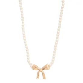 Pearl Ribbon Bow Pendant Necklace