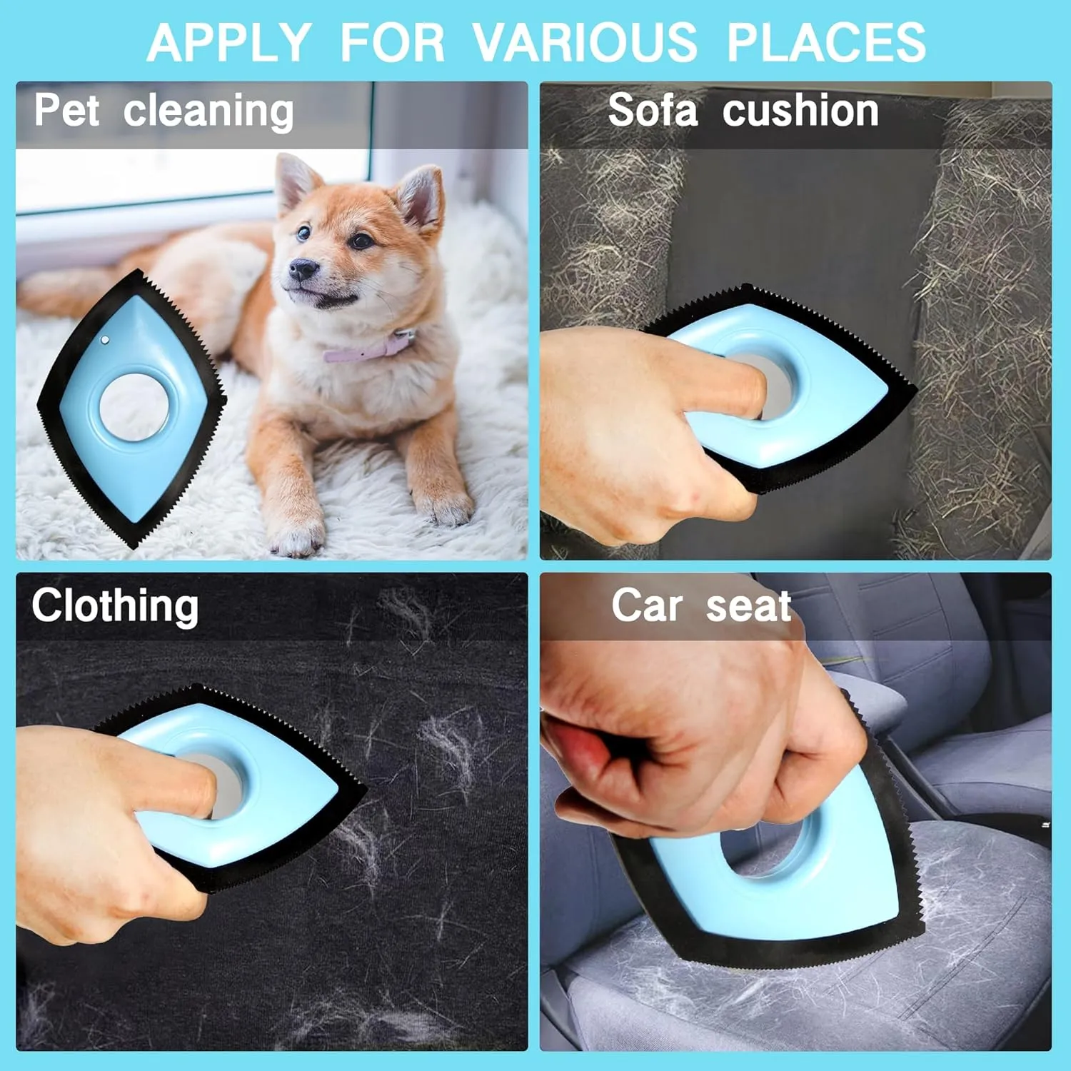 Pet Hair Removal Tool Dog Hair Remover for Car Carpet Rake for Pet Hair Removal Sofas Lint Carpets Clothing for Carpets Scraper Cats Hair Remover (Blue)