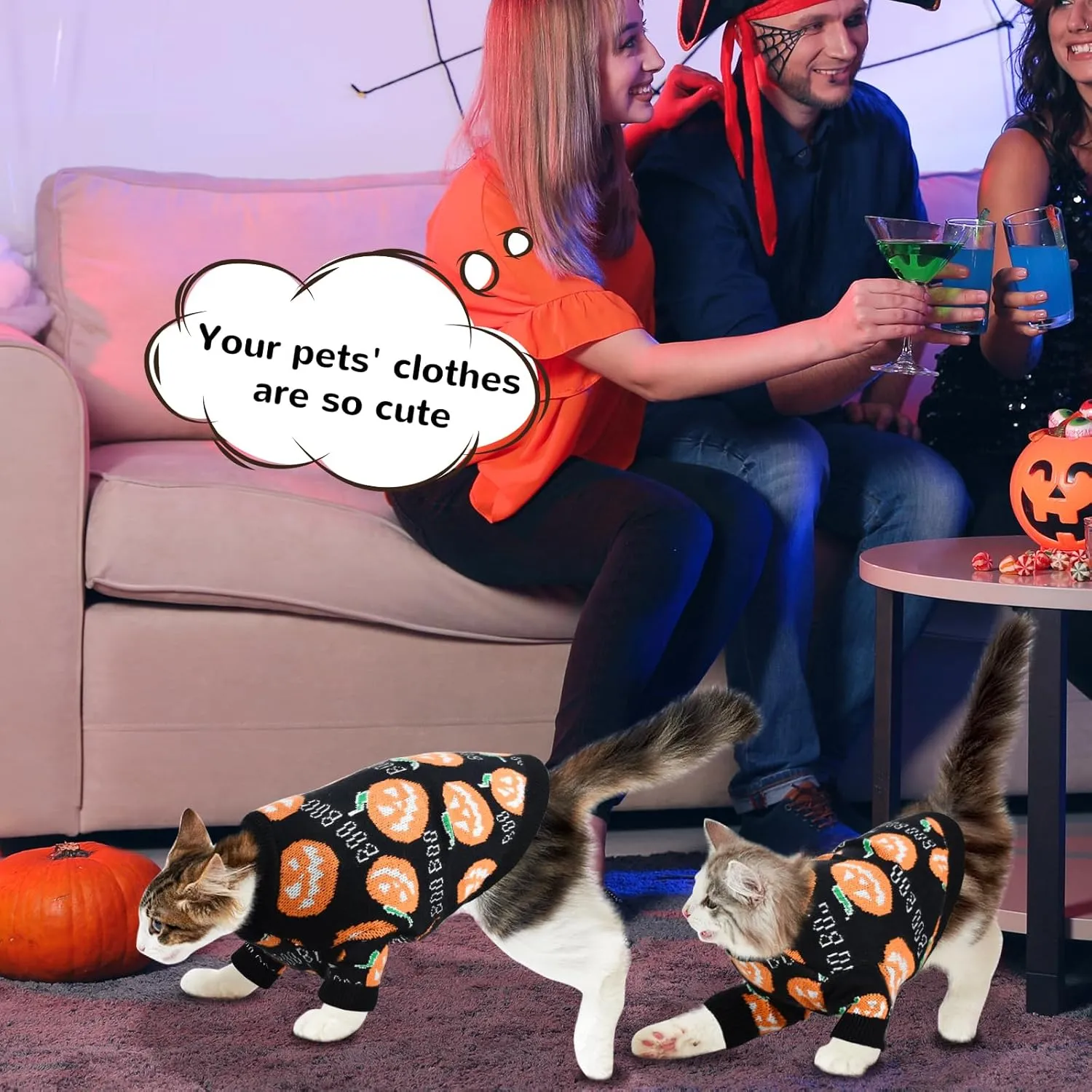 Pet Puppy Dog Halloween Sweater Cat Pumpkin Knitwear Clothes Costume with Cute Boo Pattern Halloween Sweater Coat for Kittens Small Dogs Cats M