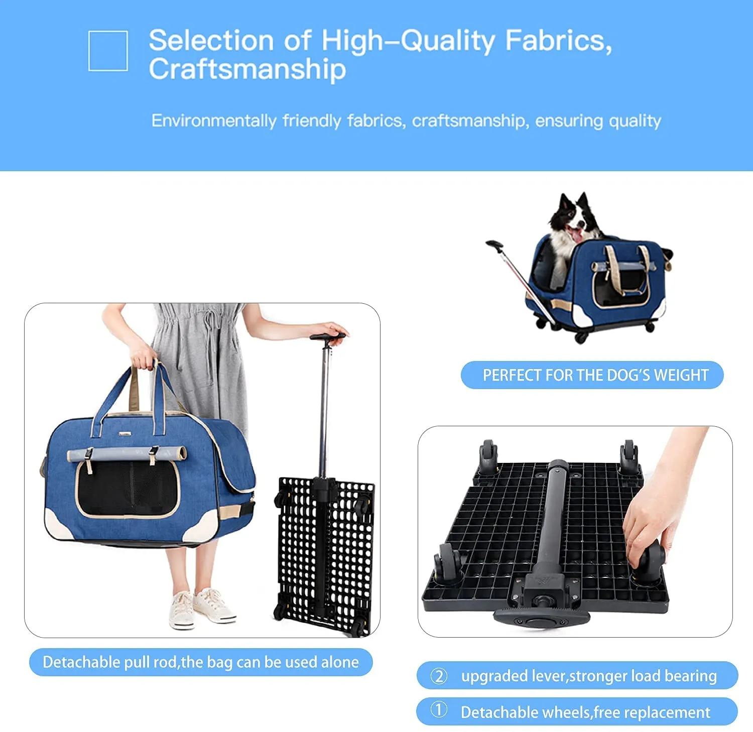 🐶Pet Rolling Carrier with Detachable Wheels Travel Rolling Carrier for Small & Medium Dogs/Cats up to 33 Pounds, Collapsible and Breathable