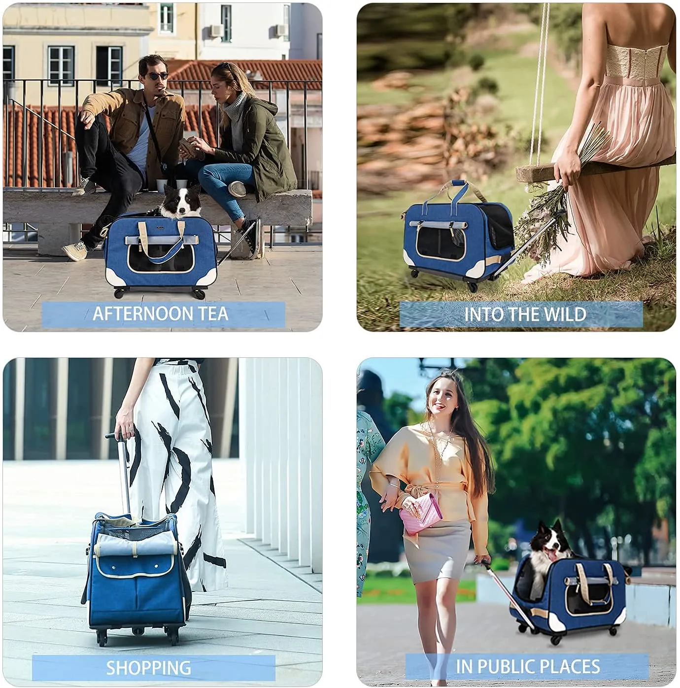 🐶Pet Rolling Carrier with Detachable Wheels Travel Rolling Carrier for Small & Medium Dogs/Cats up to 33 Pounds, Collapsible and Breathable