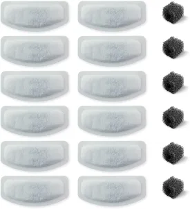 PET STANDARD Replacement Water Filter & 6 Pack Replacement Pre-Filter Sponges Compatible With ORSDA 67oz/2L Stainless Steel Pet Water Fountains, Pack of 12