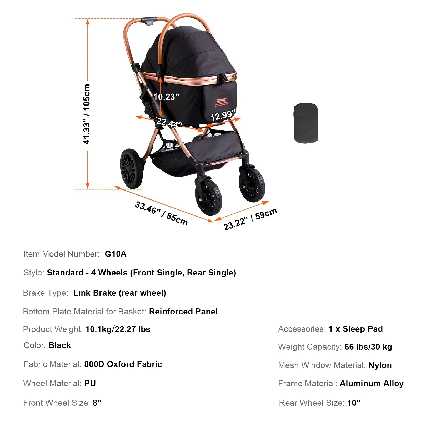 Pet Stroller Carrier Dog Cat Strollers Lightweight Travel Rotate with Brakes Pet Pad Cup Holder for Puppy Dog Accessories